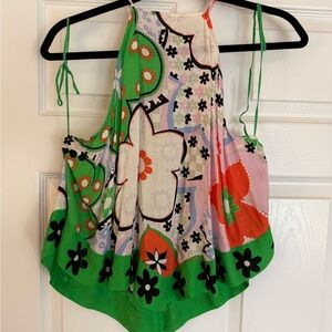 Free People Floral Tank Top - Green and Multicolor